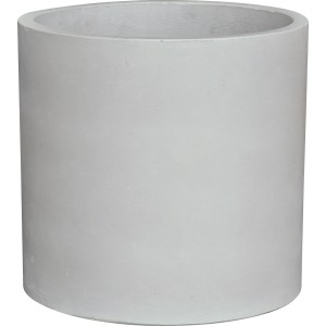 Hellgrauer, zylindrischer Pflanztopf (40,5 cm) aus Zement für den Innen- und Außenbereich.