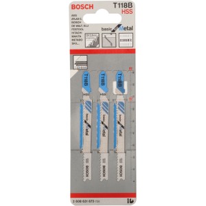Bosch Stichsägeblätter T 118 B, 3er-Pack für Metall, feine Zahnteilung.