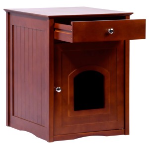 Brauner Design Katzenschrank mit Schublade und Eingangstür. Ideal als Katzenhöhle und Stauraum.