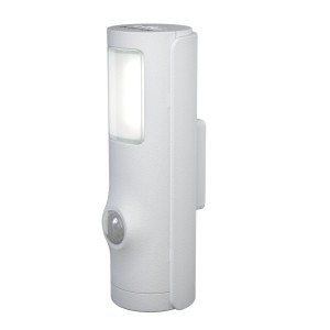 Weiße Ledvance LED-Wandleuchte Nightlux Torch mit Licht- und Bewegungsmelder.