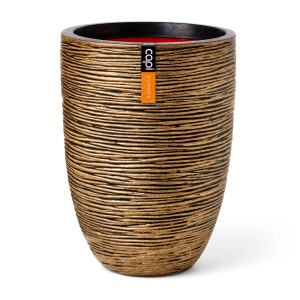 Capi Pflanzgefäß Elegant Niedrig Rib, Ø 34 cm, Gold-Schwarz, für Innen- und Außenbereich.