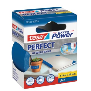 Tesa Extra Power Perfect Gewebeband Blau, 2,75m x 38mm. Vielseitiges Klebeband für Reparaturen und Bastelarbeiten.