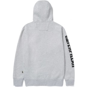 Grauer Cat Zip Hoodie Banner in Größe L für Arbeitskleidung, Rückansicht mit Logo am Ärmel.