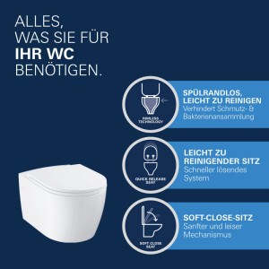 Grohe Start Round Wand-WC-Set: randlos, mit abnehmbarem SoftClose-Sitz für hygienische Reinigung im Badezimmer.