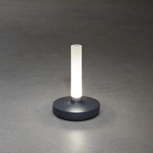 Dunkelgraue Konstsmide LED Akku-Vase Biarritz, ø 13,5 cm, Höhe 20,5 cm. Dekoleuchte für Innen und Außen.