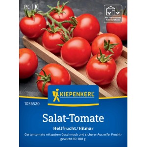 Kiepenkerl Salat-Tomate Hellfrucht/Hilmar: Rote, runde Tomaten auf Holzbrett.