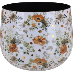 Übertopf Flora mit Blumenmuster Ø 13 cm x 9 cm Weiß-Gold