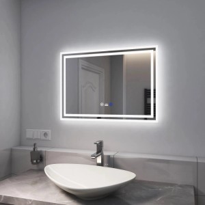 Rechteckiger Emke LED-Badspiegel 70x50 cm mit Anti-Beschlag, Touchschalter und Sensor in modernem Badezimmer.