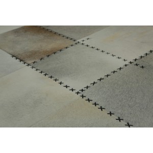 Kayoom Teppich Mystic, grau-multicolor, 120x170 cm, aus Leder in Patchwork-Optik.