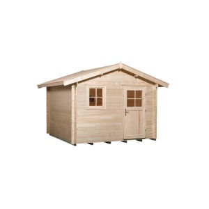 Unbehandeltes Weka Holz-Gartenhaus mit Satteldach, 380x334 cm. Holz-Gartenhaus mit Fenster und Doppeltür.