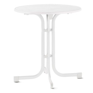 Weißer, runder Sieger Klapptisch (Ø 70 cm) für Garten oder Balkon.