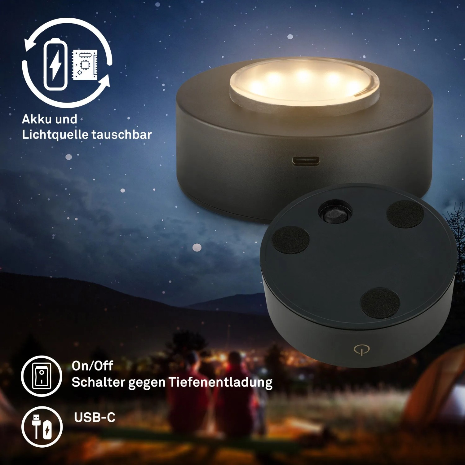Brilo Akku-LED-Tischleuchte Sunora, dimmbar, grünes Glas. Design-Tischlampe für Innen & Außen.