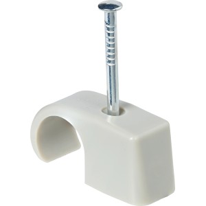 Graue Expressschelle mit Nagel, geeignet für Kabel und Rohre von 10-14 mm Durchmesser.