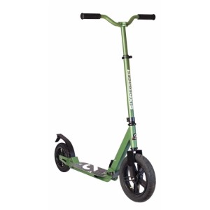 Grüner Six Degrees Aluminium Scooter mit Luftbereifung, Federung und höhenverstellbarem Lenker. Sport & Fitnessgerät.