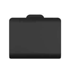 Schwarzer Tiger Carv Toilettenpapierhalter mit Deckel, Frontansicht.