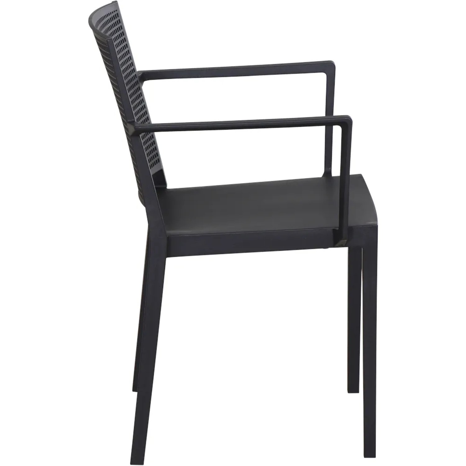 Siena Garden Square Stapesessel, anthrazitfarbener Gartenstuhl mit Armlehnen, Seitenansicht.