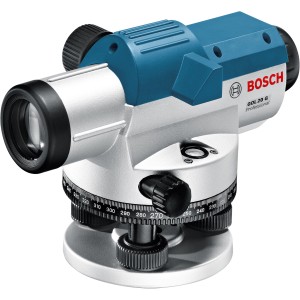Bosch Professional GOL 20 G Set, optisches Niveliergerät mit Stativ und Messlatte.