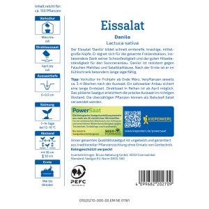 Kiepenkerl Eissalat Danilo Samenpackung mit Anbauhinweisen und Erntezeitraum.