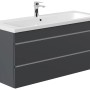 Posseik Badmöbel Fellini 120, grafitfarben mit grifflosen Schubladen und Mineralgusswaschbecken.