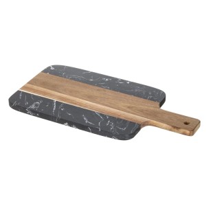 Schöner Wohnen Schneidebrett Atami aus Marmor und Akazienholz, schwarz-braun.