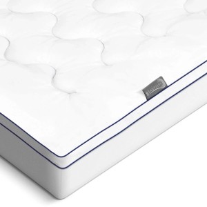 Weiße Beautissu Matratzenauflage BeauNuit MT Base 90x200 mit blauer Ziernaht.