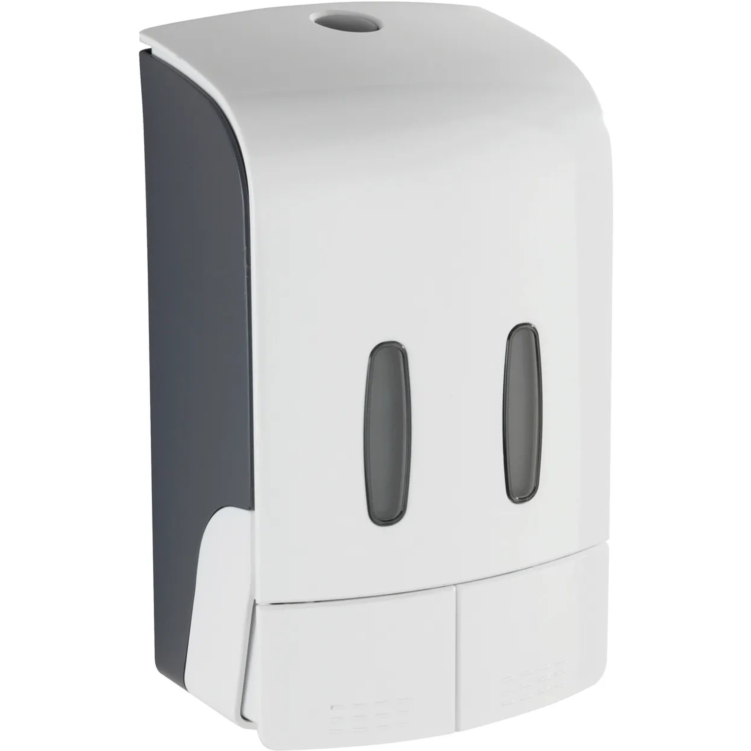 Wenko 2-Kammer Desinfektionsmittel- und Seifenspender Tartas, weiß/grau, zur Wandmontage.
