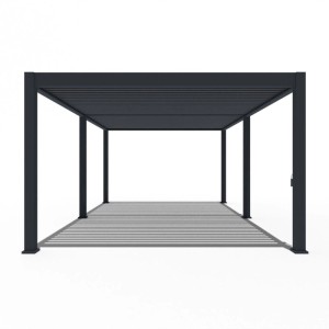 Anthrazitfarbener Weide Deluxe Plus Aluminium-Pavillon 4x6m mit verstellbarem Lamellendach als Terrassenüberdachung.