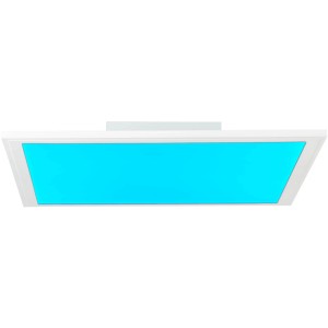 Weißes LED-Deckenpaneel Abie 40x40 cm mit RGB-Farbsteuerung für stimmungsvolle Beleuchtung.