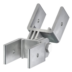 3D-Gelenk Front für Aluprofil (45x38mm) zur flexiblen Verbindung von Terrassendielen-Unterkonstruktionen.