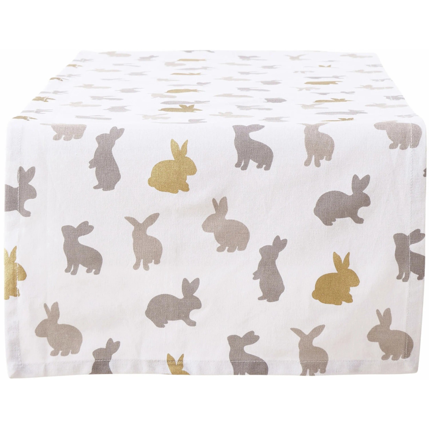 Tischläufer Tinka mit Hasenmuster in Beige, Gold und Grau, 40x140 cm. Dekorative Tischdeko für Ostern.