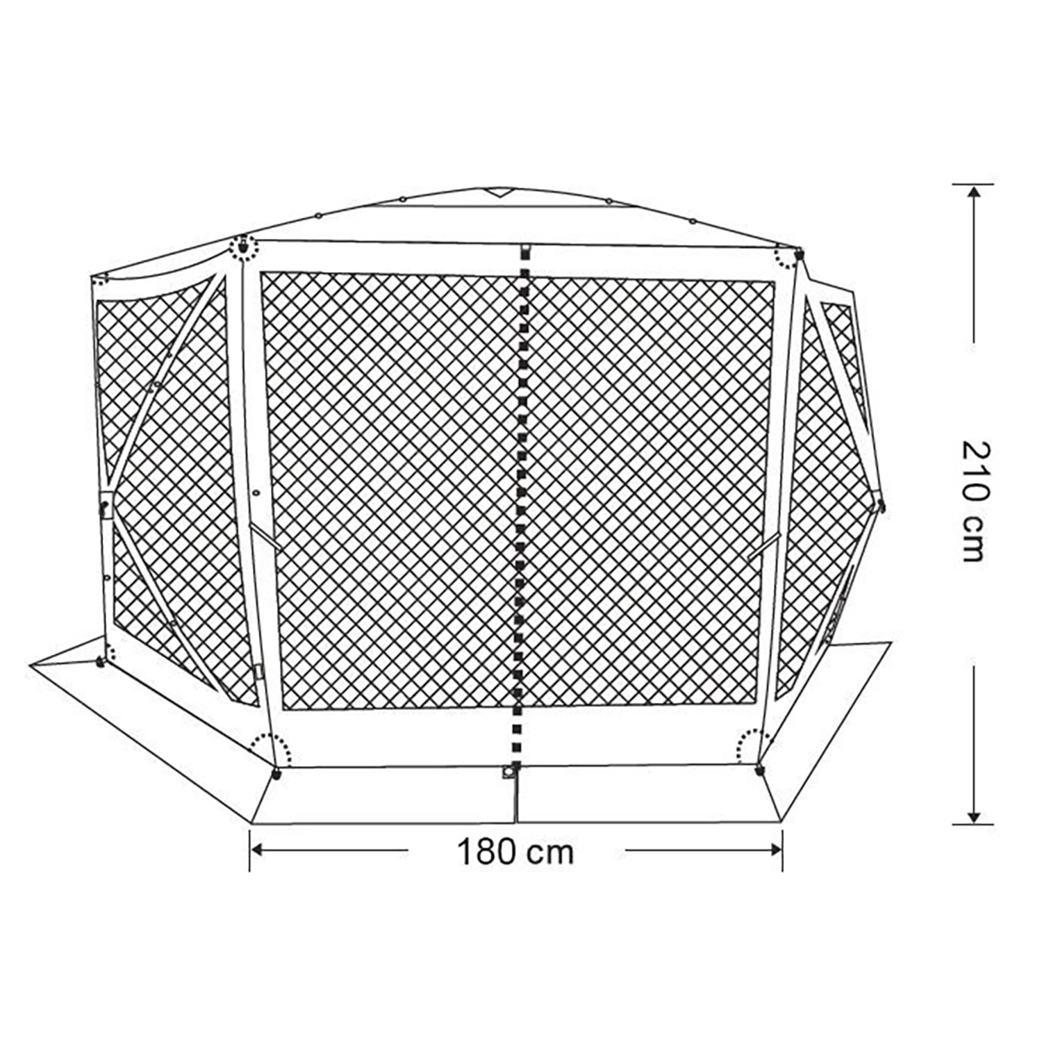 Skizze Faltpavillon ClapTop 500 mit Maßangaben. Ideal als Partyzelt oder Picknicküberdachung.