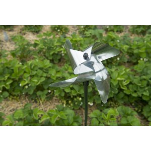 Silbernes Nature Windspiel Windmühle Vogelschreck im Garten, Ø 20 cm.