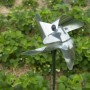 Silbernes Nature Windspiel Windmühle Vogelschreck im Garten, Ø 20 cm.
