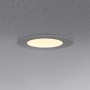 Weiße LED-Einbauleuchte Slim (Ø 11,5 cm) in Decke montiert, warmweißes Licht.