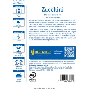 Kiepenkerl Saatgut Zucchini Black Forest: Packung mit Samen für dunkelgrüne Zucchini.