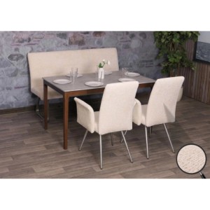 3-teilige Essgruppe: Sitzbank und 2 Stühle mit Armlehne, Chenille Creme