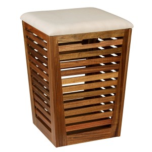 Wenko Wäschetruhe mit Sitzpolster Fondi 40 cm x 56 cm x 40 cm Akazie 55 l