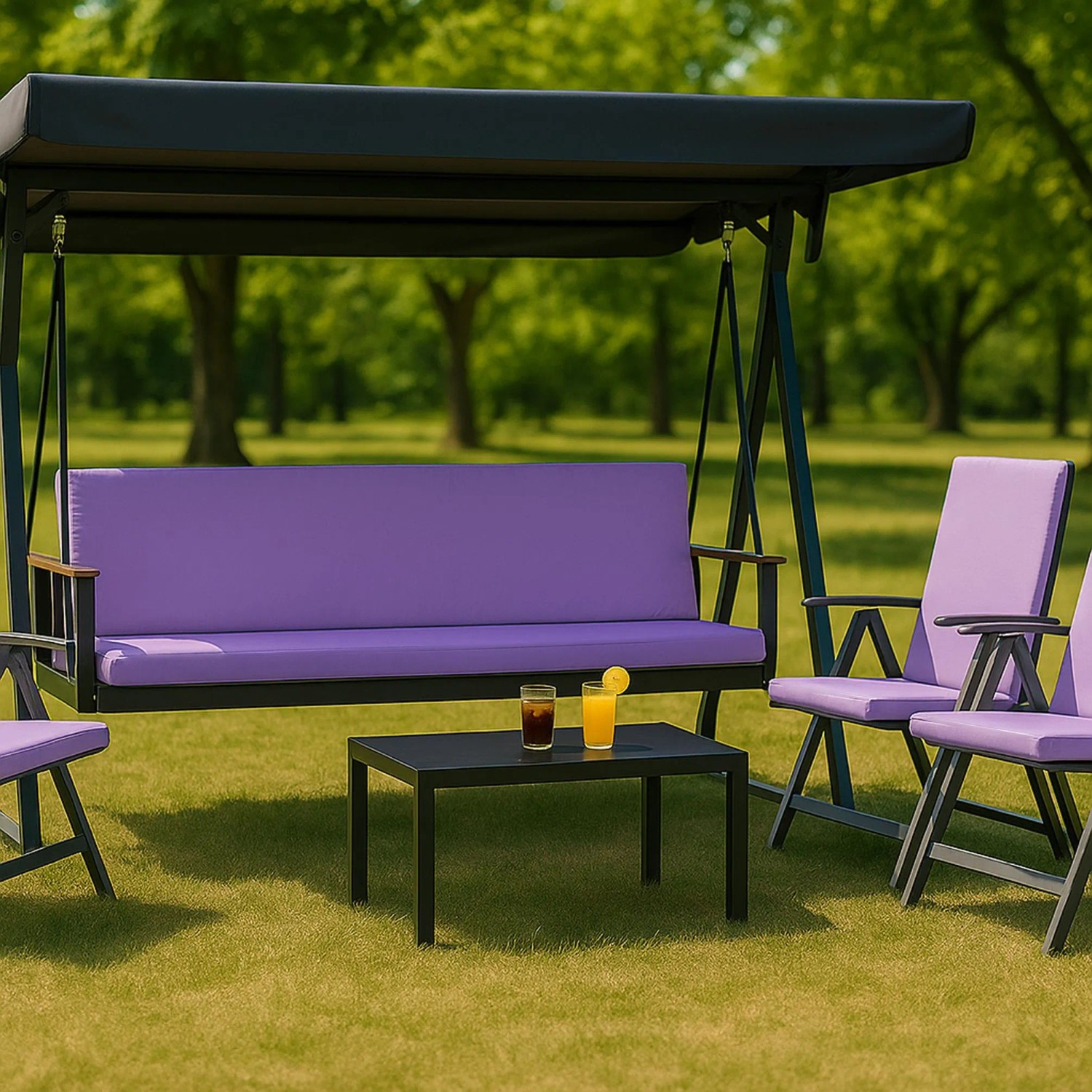 Lila Setgarden Kissen für Hollywoodschaukel, 2-Sitzer, 110x60x7 cm. Bequeme Sitzauflage für Garten.