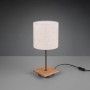 Trio Tischlampe Elmau: Design-Tischleuchte mit Holzfuß und weißem Stoffschirm.