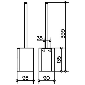 Technische Zeichnung Keuco WC-Bürstengarnitur Plan, Maße: Höhe 399 mm, Durchmesser 90/95 mm.