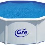 Weißer Gre Stahlwandpool Fidji, Ø 350 cm, gefüllt mit blauem Wasser.