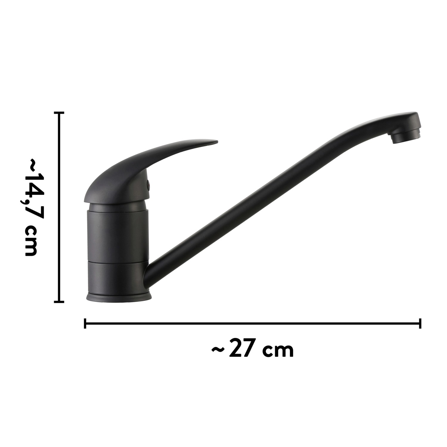 baliv Niederdruck Küchenarmatur KI-1520 N, Schwarz Matt, Einhebelmischer mit schwenkbarem Auslauf.