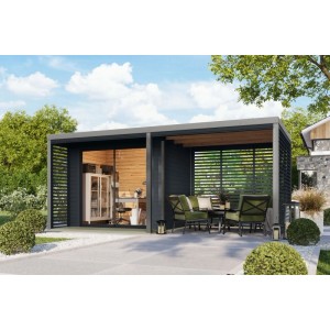 Karibu Gartenhaus Flavio B mit Anbaudach 3 m Grau-Anthrazit