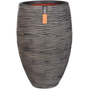 Anthrazitfarbener Capi Pflanztopf Nature Rib Elegant Deluxe, Ø 40x60 cm, mit Riffelstruktur.