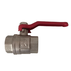 Nickel Kirchhoff Kugelhahn 24,2 mm (3/4 IG) mit rotem Griff.