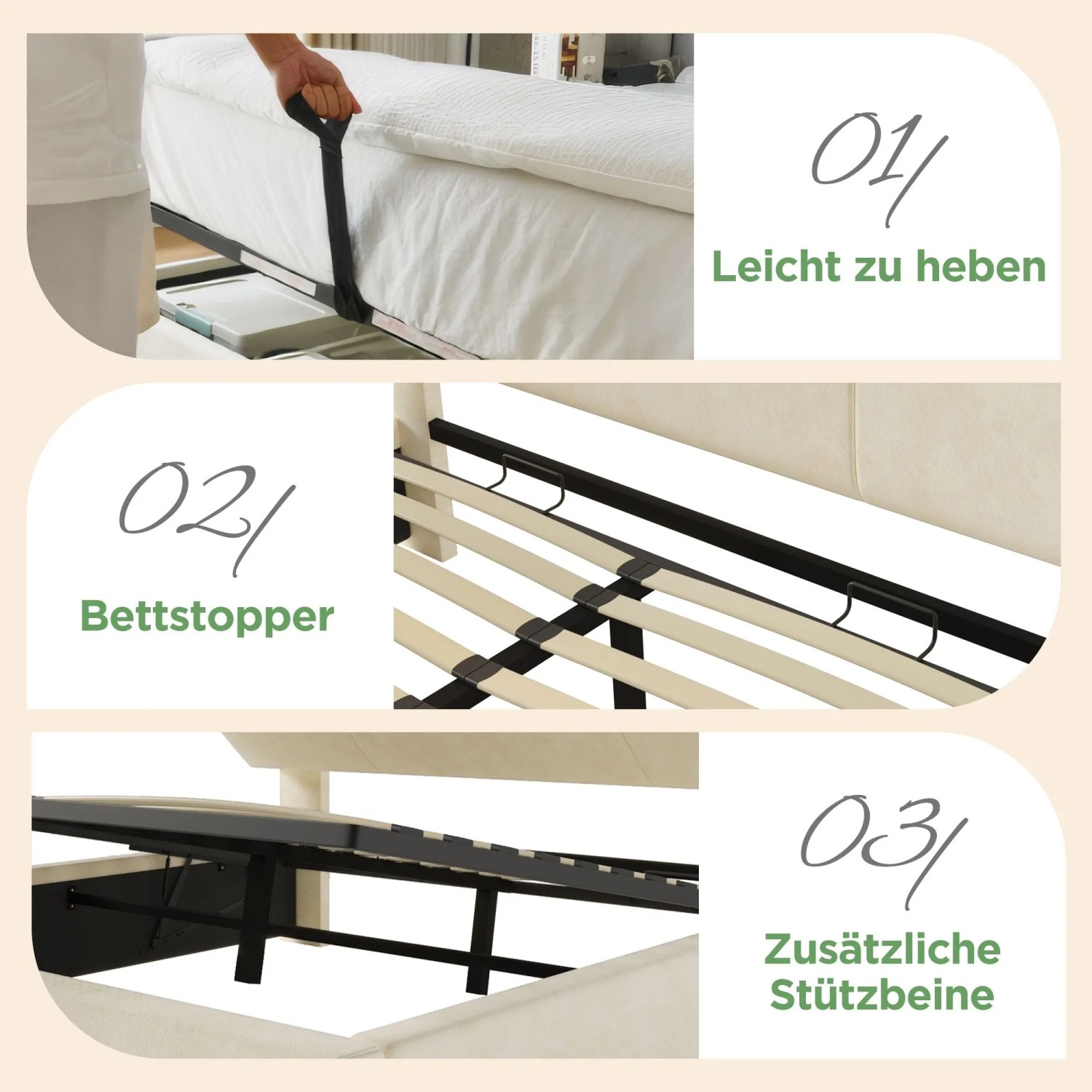 okwish Polsterbett 180x200cm mit Verstellbarem Kopfteil Kinderzimmer Beige ohne Matratze_4