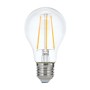 Klare dimmbare LED-Filamentlampe E27, warmweißes Licht. Klassische Glühbirnenform für Leuchtmittel.