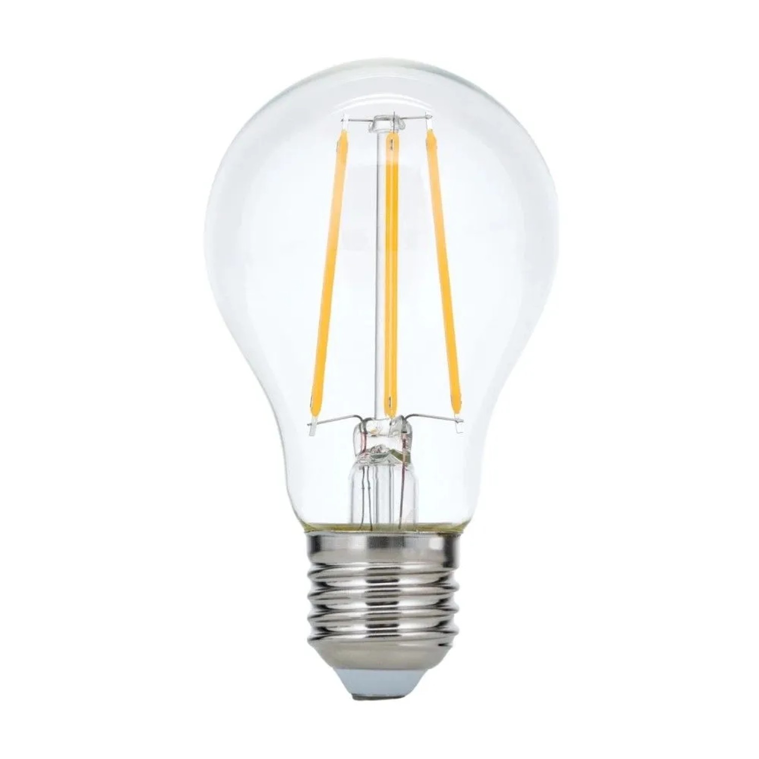 Klare dimmbare LED-Filamentlampe E27, warmweißes Licht. Klassische Glühbirnenform für Leuchtmittel.