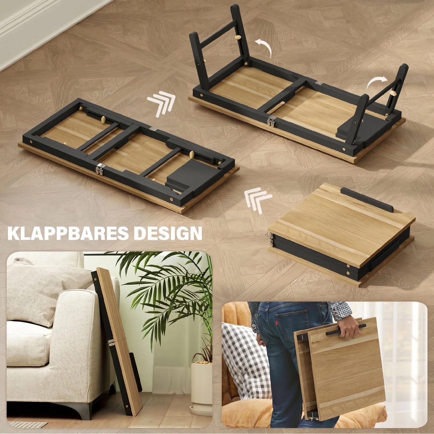 HOMCOM klappbarer Laptoptisch aus Bambus/Eiche. Das Faltdesign ermöglicht platzsparende Aufbewahrung und einfachen Transport.
