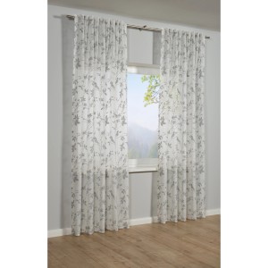 Bennetti Schal Silbergrau mit Zweig-Ausbrenner Muster, halbtransparenter Fenstervorhang.